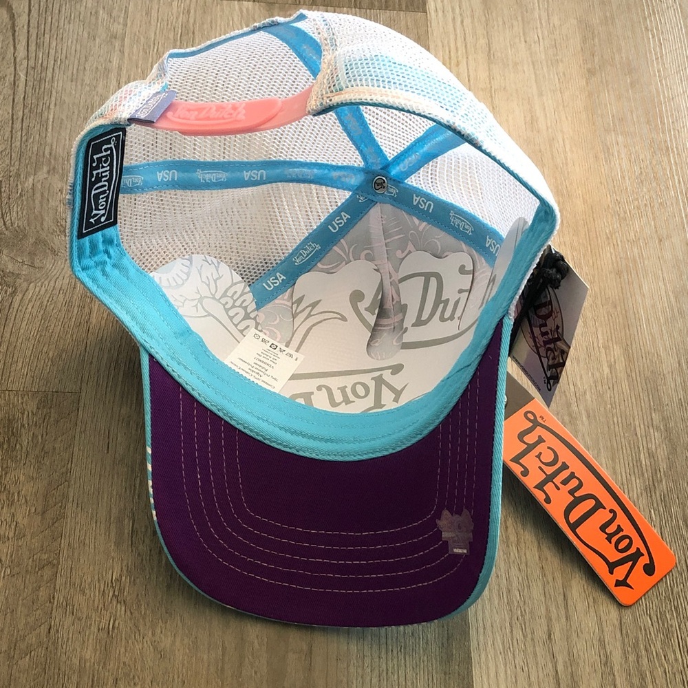 Von Dutch Purple Holographic Trucker Hat Logo Patch & Turquoise Bill OS NWT - Picture 12 of 16